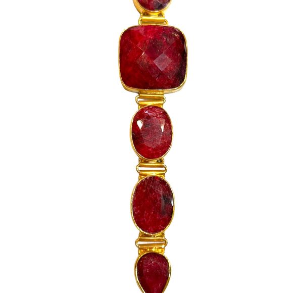 Ruby (Corundum) Multifaceted Bezel Set 7 Stone Bracelet ~ 7.75" - Picture 4 of 8
